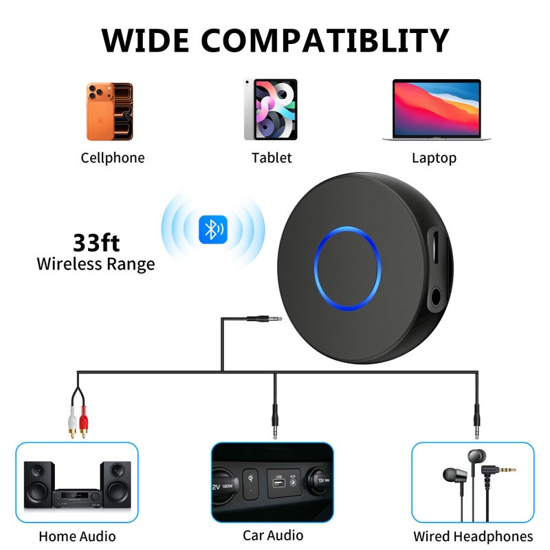 SONRU Bluetooth Aux Adapter for Car, Wireless Audio Receiver, Portable Hands-Free Kit with RCA AUX 3.5mm for Home/Car Stereo Music Streaming Sound System - Image 4